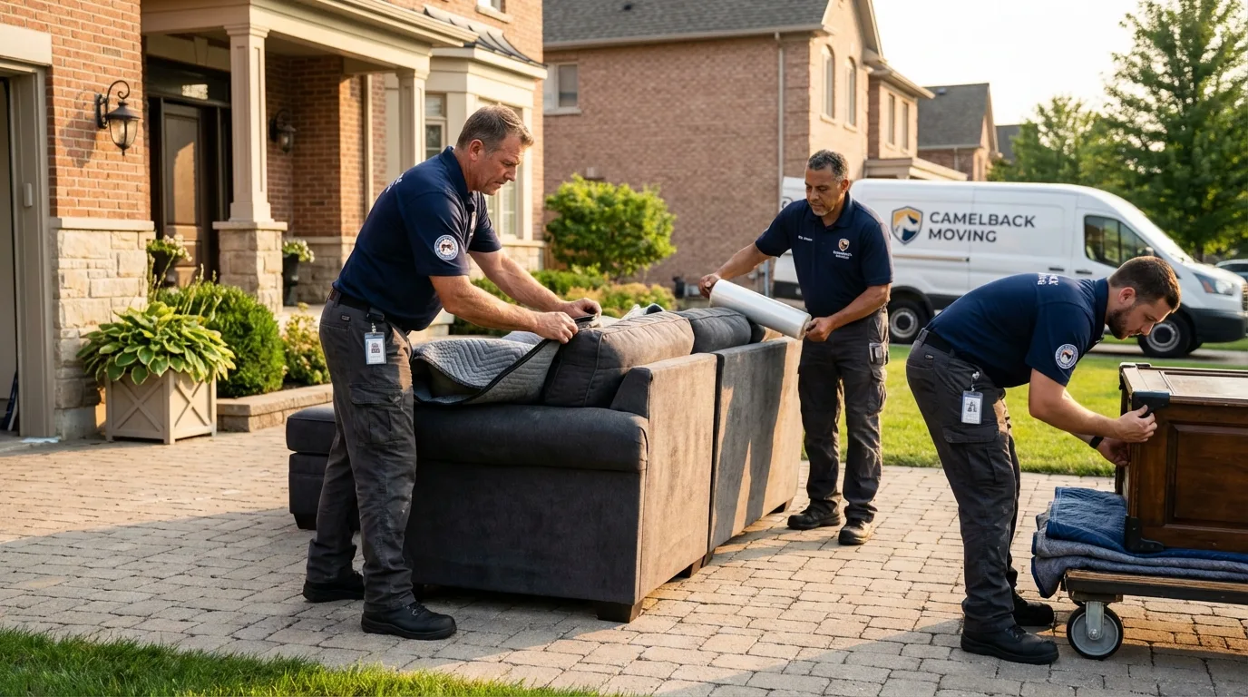 Large estate moving crew wrapping furniture in Biola, CA