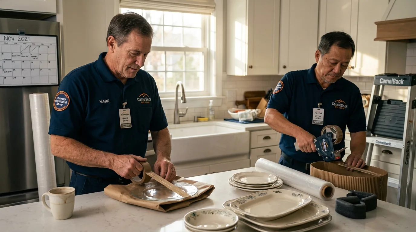 Professional crew packing kitchen dishware in Biola, CA